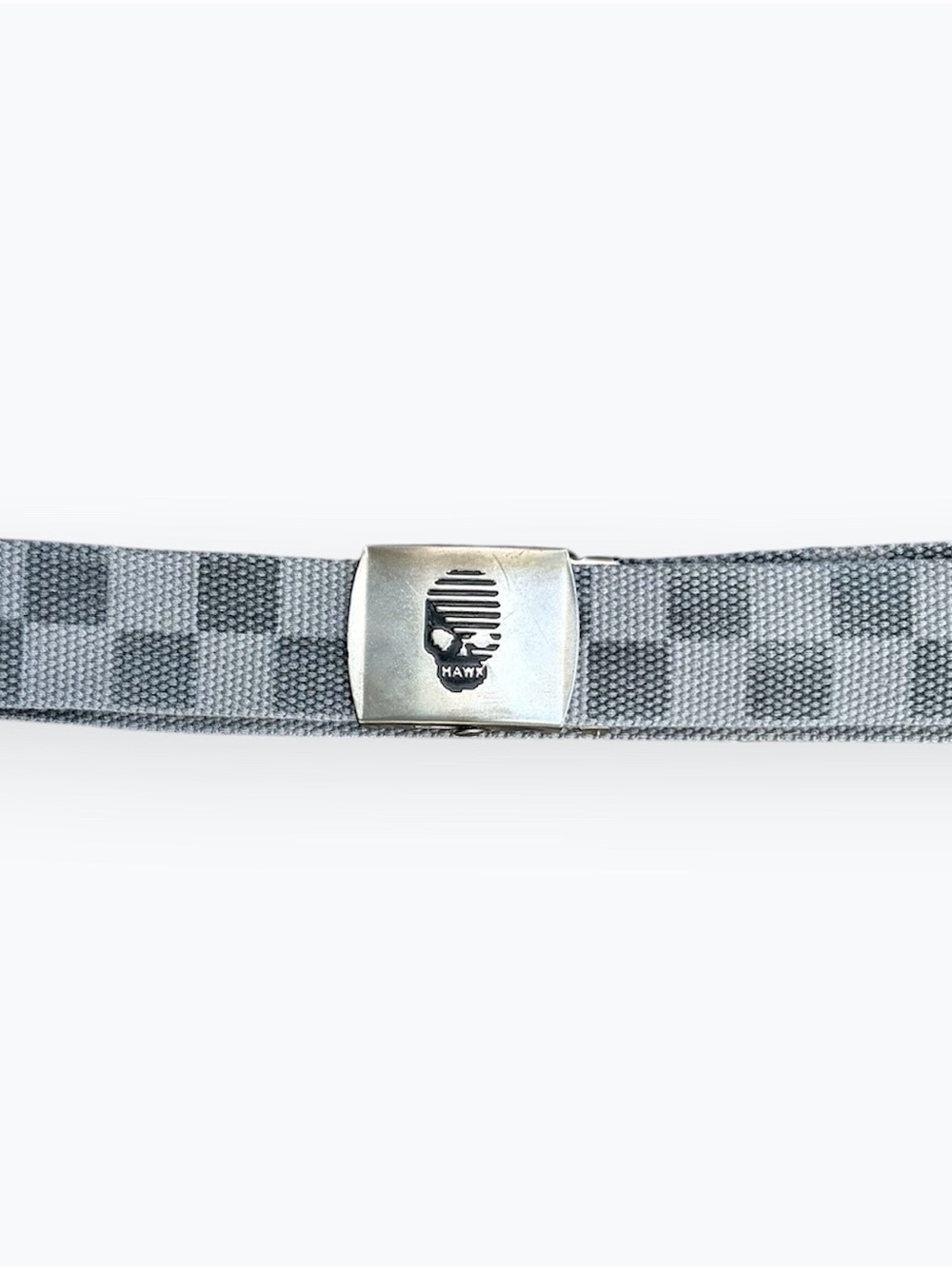 Tony Hawk Gray Checkered Canvas Web Belt Skull Metal Buckle